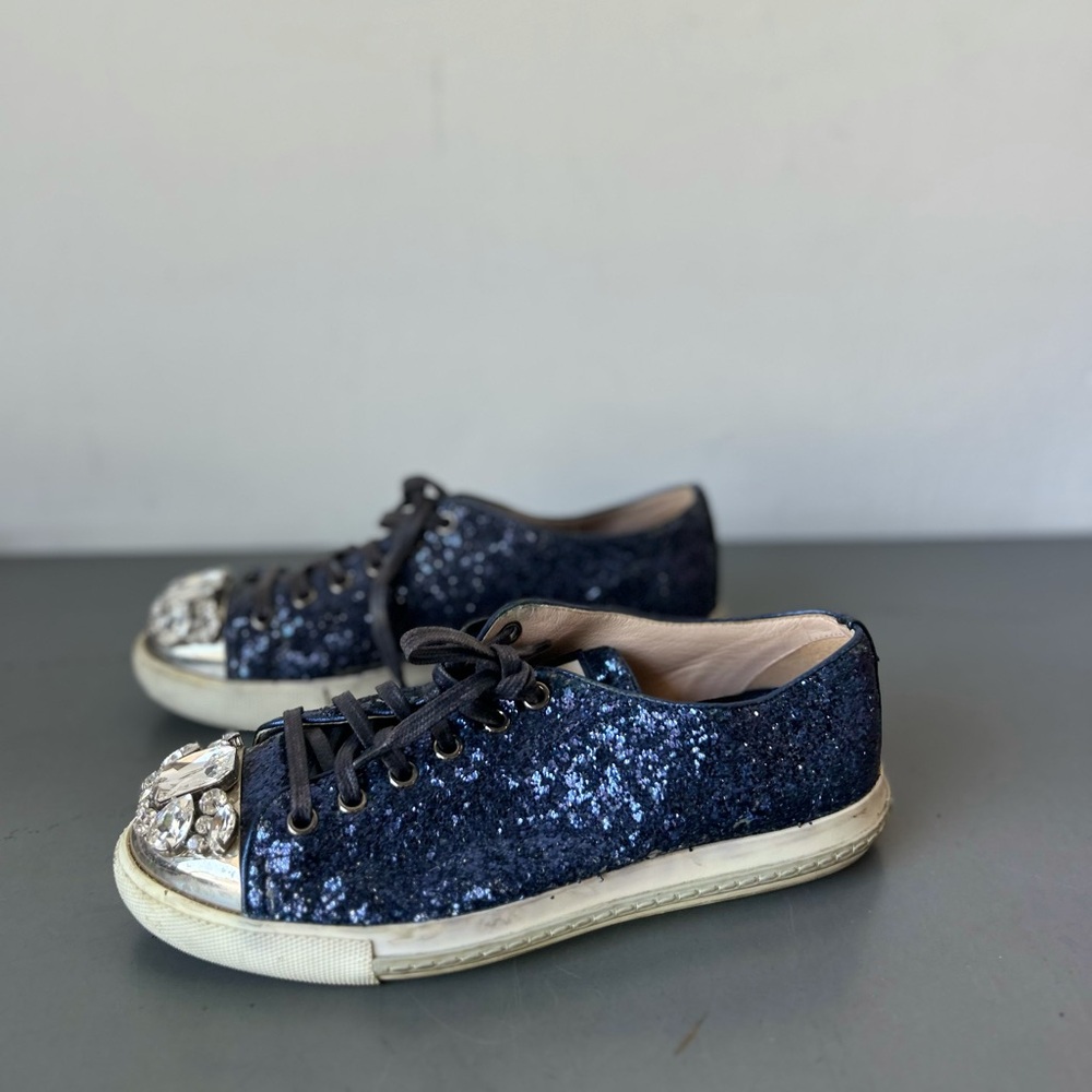 Miu Miu gemstone and glitter sneakers navy size 37.5